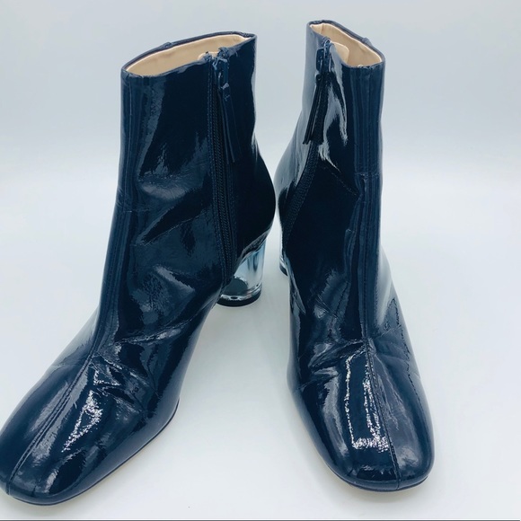 navy blue patent leather boots